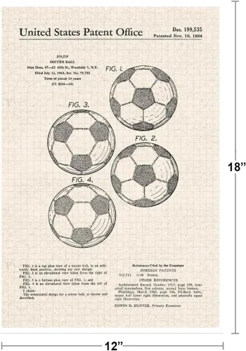 Vista 3 de Póster de la impresión artística de la pelota de fútbol oficial clásico de la patente del diagrama fresco de la decoración de la pared 12x18