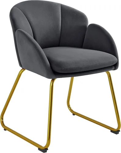 Vista 14 de Yaheetech - Silla de terciopelo moderna con forma de flor, silla de tocador para maquillaje con patas de metal dorado para sala de estar/habitación
