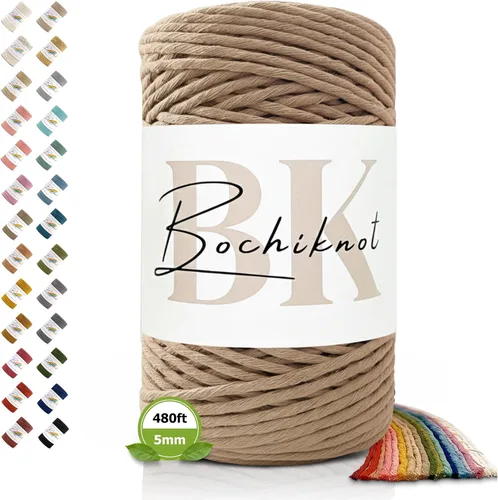 Vista 34 de BOCHIKNOT Cordón de macramé de 3 mm x 302 m - Cordón de macramé de hebra única para colgantes de pared, perchas de plantas - Cordón de macramé de 3