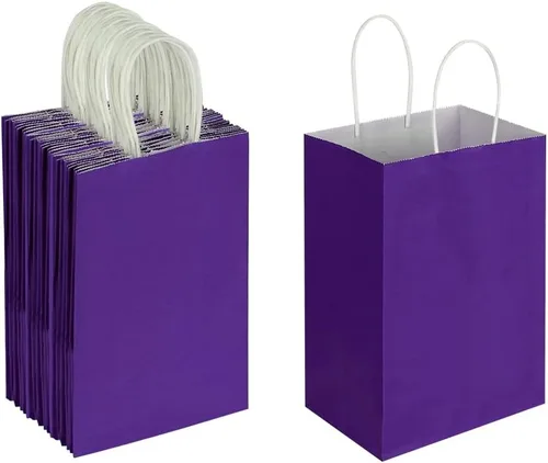 Vista 3 de Oikss Cada paquete de 50 bolsas pequeñas de papel kraft azul y morado con asas a granel
