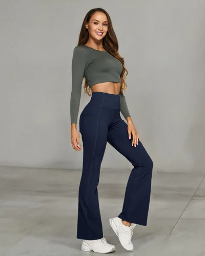 Vista 6 de G4Free Leggings acampanados con forro polar para mujer, cintura alta, pantalones térmicos de yoga con bolsillos de 293133 pulgadas