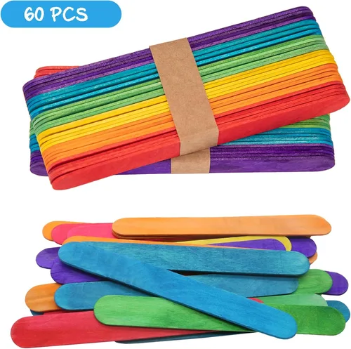Vista 2 de WISYOK 60 piezas de palos de madera para manualidades de 6 pulgadas de color jumbo, palos de piruleta de madera arcoíris, palos de piruleta anchos