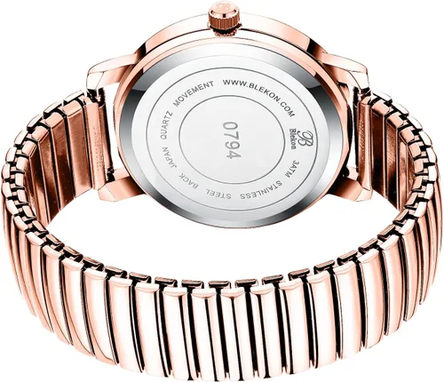 Vista 5 de Blekon Reloj de enfermera original, correa elástica plateada, esfera de fácil lectura, segunda mano, reloj resistente al agua (oro rosa)