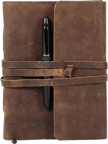 Vista 3 de Diario de cuero hecho a mano con papel rayado de lujo y pluma Cuaderno de escritura diario Cuaderno diario encuadernado para hombres y mujeres