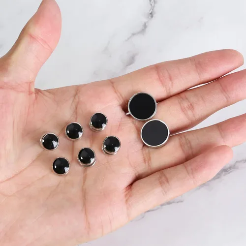 Vista 4 de Gemelos para hombres, camisa de esmoquin de acero inoxidable 316L, accesorios únicos de negocios, novio, boda, negro, plata, oro, joyería para hijo
