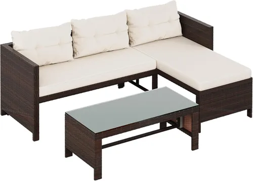 Vista 8 de Shintenchi Juego de 3 muebles de patio al aire libre, juego de conversación de mimbre para patio, sofá de mimbre para todo tipo de clima, sofá