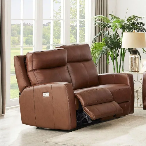 Vista 5 de Hydeline Vienna Zero Gravity Power reclinable y reposacabezas 100% cuero de grano superior, nuez, espuma viscoelástica, bobinas de bolsillo y panel