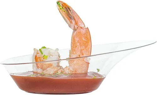 Vista 8 de Restaurantware 4 mini platos de degustación de 2.9 x 1.3 pulgadas, 50 mini platos de postre desechables, platos de plástico transparente con diseño