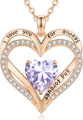 Vista 24 de CDE Collares de piedra natal para mujer, plata de ley 925, collar con colgante de corazón para siempre, Navidad, cumpleaños, aniversario, día de San