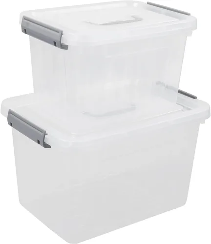 Vista 10 de Ggbin Caja de almacenamiento de plástico transparente con asa, contenedor de almacenamiento con tapa