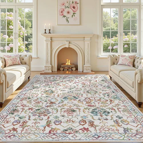 Vista 65 de Alfombra de área pequeña de 2 x 3 pulgadas, color beige, para entrada, baño, cocina, antideslizante, de pelo bajo, lavable, moderna alfombra bohemia