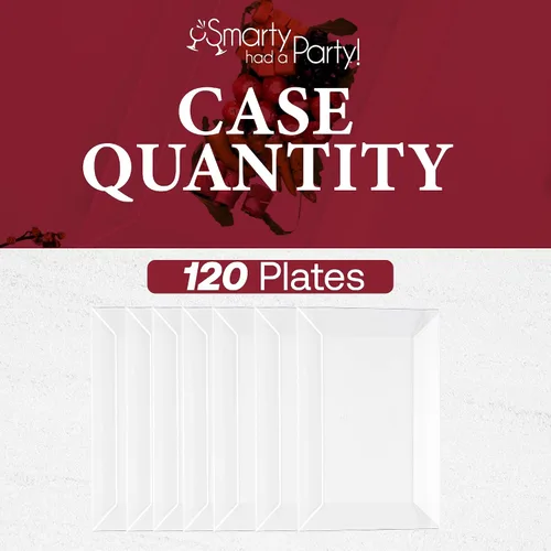 Vista 5 de Smarty Had A Party 120 elegantes platos de postre de plástico desechables, platos rectangulares transparentes resistentes para ensalada y aperitivo