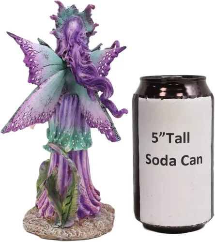 Vista 7 de Ebros Amy Brown Pixie Gossip Enchanted Elf Fairy FAE Damisela con ninfa púrpura índigo, estatua de libélula de 7.5 pulgadas de alto, fantasía mítica