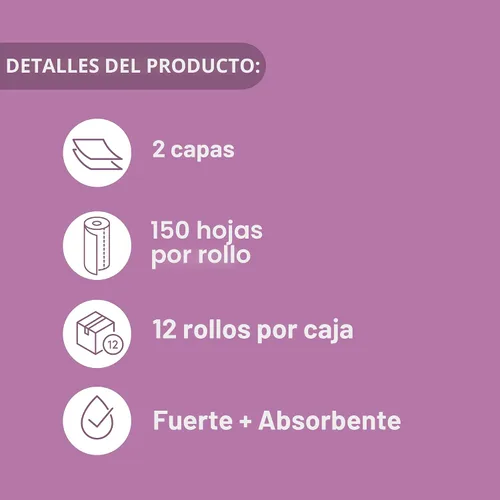 Vista 3 de Amazon Aware Toallas de papel de bambú, 12 rollos, 2 capas, certificado FSC, 150 hojas, 1800 unidades, paquete de 12, sin plástico, color blanco