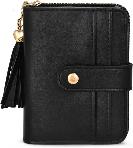 Vista 8 de oscaurt Cartera para mujer pequeña con bloqueo RFID, cartera de dos pliegues con tarjetero para tarjetas de crédito, ventana para identificación