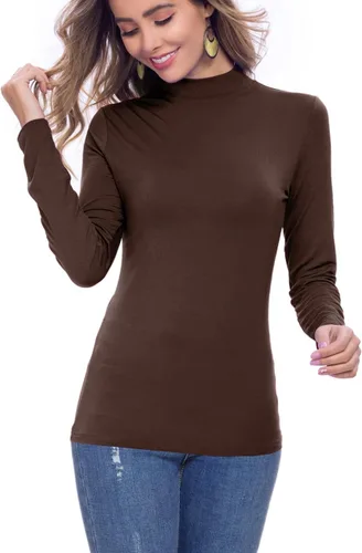 Vista 3 de Camisas de manga larga para mujer, cuello alto, ajustadas, básicas, elásticas, ligeras, de capa