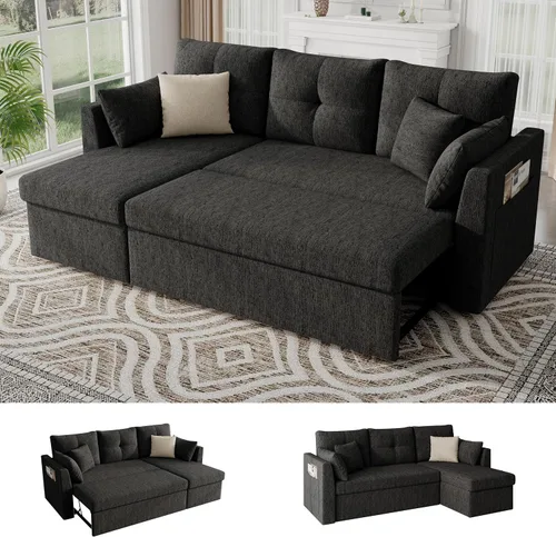 Vista 10 de Huatean Home Sofá cama de gran tamaño, sofá cama seccional, gris oscuro