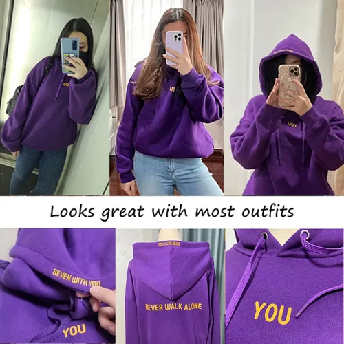 Vista 7 de Kpop Hoodies For Women Men,Oversized Sweatshirt For Women,Kpop Merchandise With You Albums Purple Hoodie