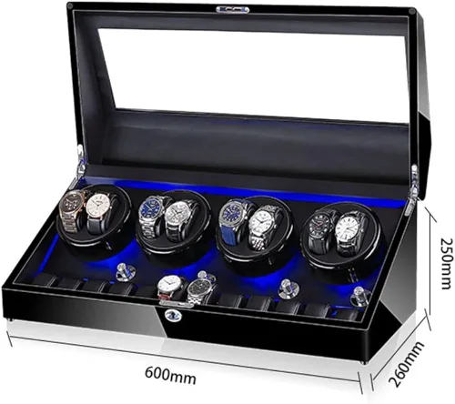 Vista 2 de ZFF Caja de bobinado automático de reloj, 5 modos, 8+12, caja de bobinado mecánico con motor silencioso, de madera, cuerda automática, giratoria