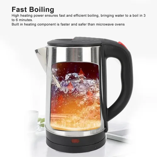 Vista 4 de Tetera eléctrica, hervidor eléctrico de acero inoxidable 304 de 2.5 L, caldera de agua de ebullición rápida con apagado automático, base giratoria