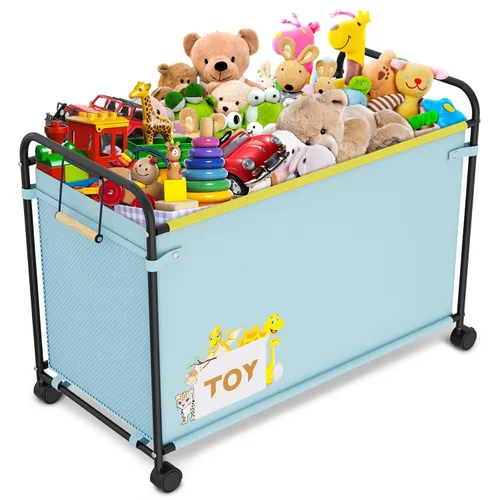 Vista 9 de JBBTOOL Caja de juguetes grande, organizador de almacenamiento de juguetes para niños, baúl de juguetes para niños pequeños con ruedas de 360°, caja