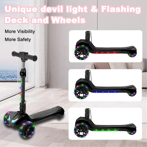 Vista 2 de Scooter eléctrico de 3 ruedas para niños de 3 a 8 años, pantalla LCD, luces coloridas, acelerador de pulgar confiable, 3 alturas ajustables