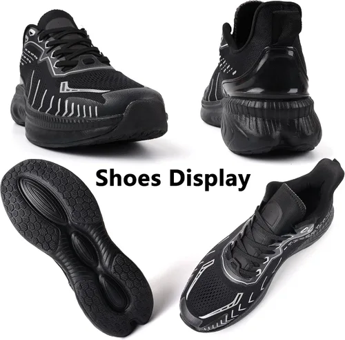 Vista 7 de Tenis acolchados para caminar y correr para hombre, suela gruesa, peso ligero y transpirable para correr todos los días, entrenamiento, atletismo