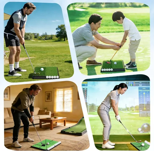 Vista 8 de NEWCARE Golf Hitting Mat with Curved Ball Tray, 3-in-1 Golf Practice Mat, Fairway Rough Putting Surfaces, Non-Slip Rubber Base, Portable Golf