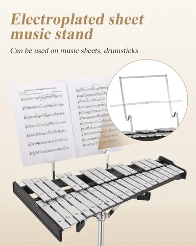 Vista 5 de Kit de Glockenspiel y Xilófono Eastar Avanzado de 32 Notas para Principiantes, Kit de Percusión con Almohadilla de Práctica de Tambor de 8 Pulgadas