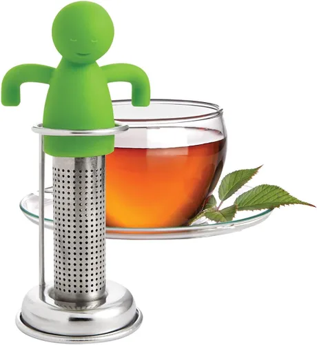 Vista 8 de HIC Kitchen Infusor de té Leaf con bandeja de goteo, té de hierbas de hojas sueltas, acero inoxidable 18/8 y silicona, juego de 2