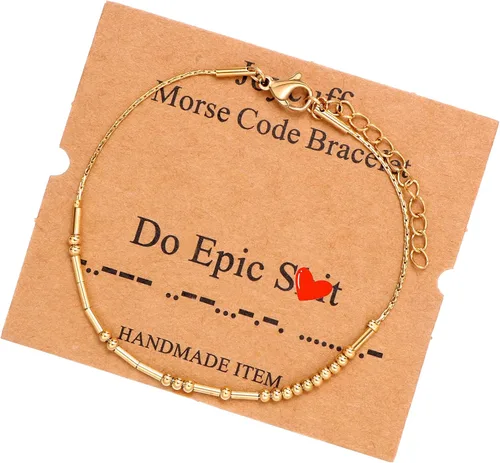 Vista 264 de JoycuFF Pulseras inspiradoras de código morse para mujeres, cuentas de plata, joyería con mantra de motivación, regalos para ella