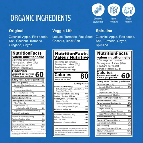 Vista 2 de WrawP Paquete variado de mini envoltura vegetal orgánica de 3 sabores (original, espirulina, vida vegetal) estable en el estante, todo natural, sin