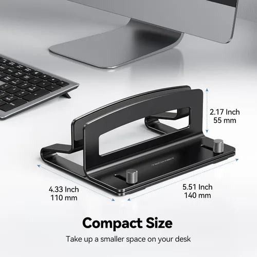 Vista 6 de TECKNET Soporte vertical para laptop, soporte ajustable de aluminio para laptop (hasta 17.3 pulgadas), soporte vertical que ahorra espacio con Black