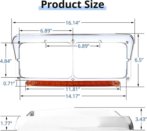 Vista 5 de High Soar 2x Bisel de Faro con Luz LED de 12" Cromada Lado del Conductor y Pasajero LH y RH Repuesto para Luz 4x6 para Camiones Kenworth T400 T600