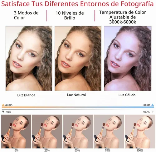Vista 2 de Anillo de luz LED de 21 pulgadas con soporte para trípode, anillo de luz de video para fotografía de selfie, grabación de vlogs, conferencias