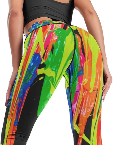 Vista 4 de Rainbow Watercolor Workout Leggings for Women High Waisted Tummy Control Yoga Pants