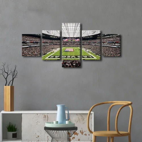 Vista 3 de Arte de pared en lienzo de estadio Allegiant, arte de pared para sala de estar, equipo de fútbol americano, pintura moderna de Nevada Las Vegas