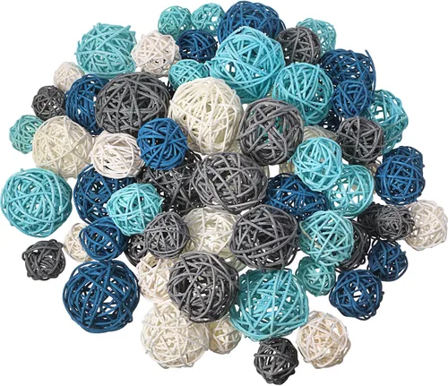 Vista 13 de Patelai 72 bolas decorativas de mimbre de ratán para jarrón, centro de mesa, tazones, relleno de orbes para primavera y verano, manualidades gris
