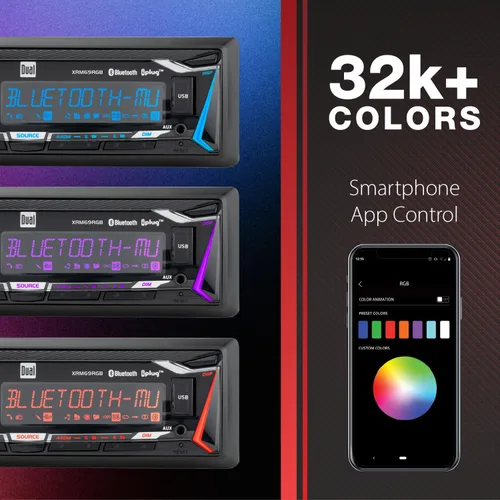 Vista 6 de Dual Electronics XRM69RGB Estéreo para coche DIN único RGB Bluetooth y AM/FM Colores RGB personalizables, llamadas y transmisión Bluetooth manos