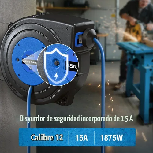 Vista 3 de SURAIELEC Carrete de cable de extensión retráctil de calibre 12, cable de alimentación resistente SJTOW de 45 pies, cable de alimentación SJTOW
