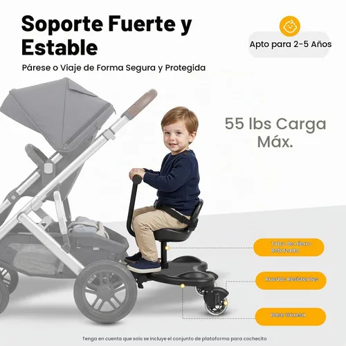 Vista 4 de Tabla universal para cochecito con asiento de silla y plataforma de pie, diseño ajustable, cochecito para sentarse y pararse, para diferentes