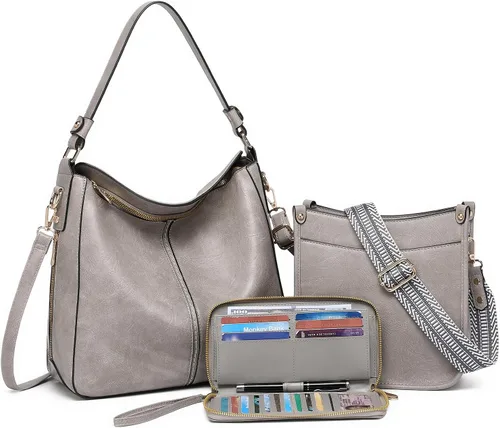 Vista 23 de Carteras para Mujeres 3PCS, Juego de Bolsos Cruzados Bolso Grande de Cuero Carteras de Hombro con Billetera Correas Ajustables para Damas Tote