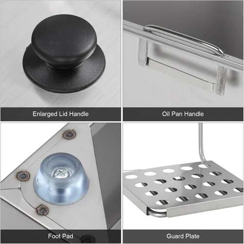 Vista 5 de ROVSUN Freidora eléctrica de 11.4 cuartos de galón con cesta y tapa, freidora de cocina comercial de 2500 W, freidora francesa de acero inoxidable