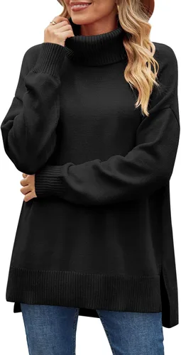Vista 2 de XIEERDUO Suéteres de cuello alto para mujer, de gran tamaño, con abertura lateral, dobladillo alto y bajo, tallas S-3XL