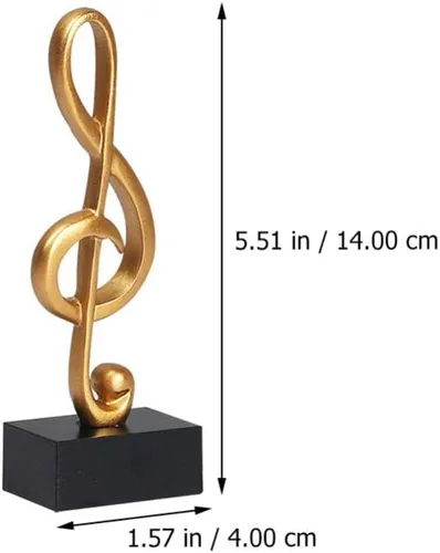 Vista 2 de DOITOOL Decoración de notas musicales, paquete de 3 adornos de notas musicales de resina, figuras musicales doradas, escultura compacta de mesa