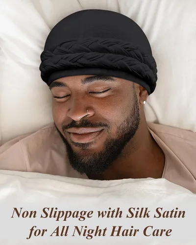 Vista 6 de Ababalaya Turbante sedoso con forro de satén para mujeres y hombres, turbante con forro sedoso Durag para ondas, trenzas, rastas para dormir, gorro