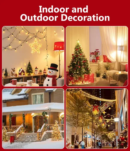 Vista 6 de Tira de luces de Navidad de 1000 LED de color blanco cálido de 49 pies para exteriores, con 8 modos, impermeable IP44, enchufable, para árbol