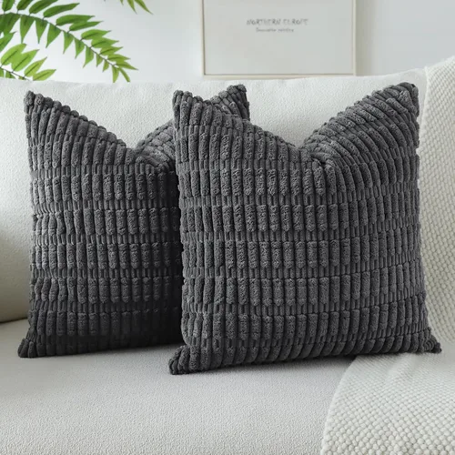 Vista 40 de OTOSTAR - Paquete de 2 fundas de almohada decorativas de pana suave de 18 x 18 pulgadas, funda de cojín a rayas estilo bohemio para sofá, cama, sala