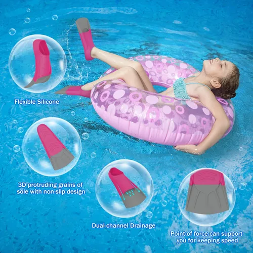 Vista 4 de Gintenco Aletas de natación para niños, aletas de entrenamiento de natación para natación, aletas de tamaño de viaje con bolsa de malla, aletas