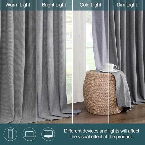 Vista 10 de Cortinas de Lino 100% Opacas de 63 Pulgadas de Largo, Lino Chenille Texturizado, 100% Bloqueo de Luz, Cortinas con Aislamiento Térmico para Sala